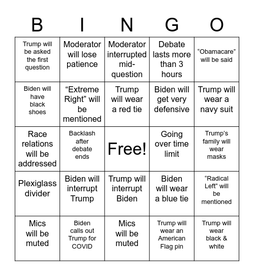 2 debate election Bingo Card