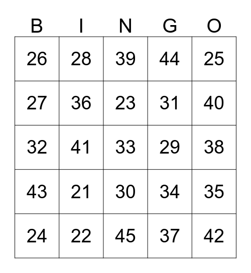Hindi Counting Bingo Game Bingo Card