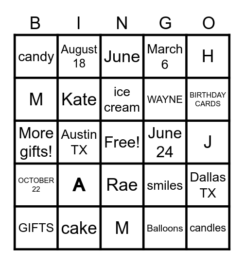 Birthday BINGO Card
