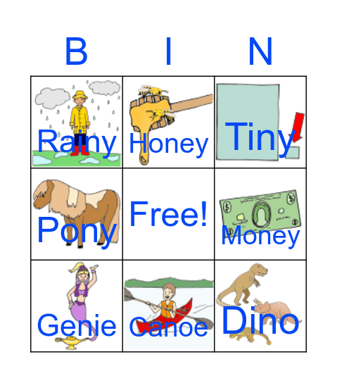 Medial /n/ Bingo Card