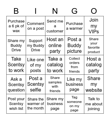 Scentsy Love Bingo Card