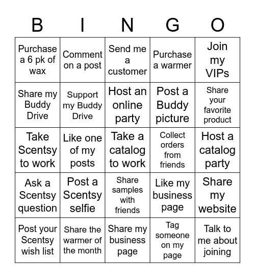 Scentsy Love Bingo Card