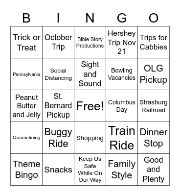 TRIP TO PENNSYLVANIA Bingo Card