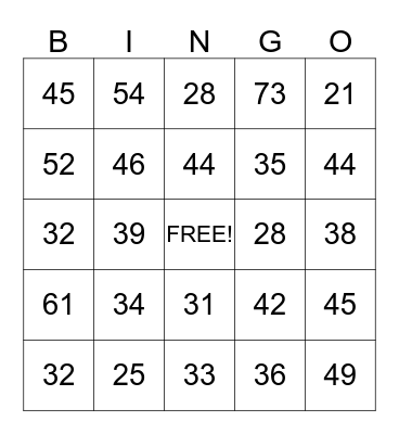 2-Digit Addition Bingo Card