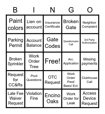 Customer Care BINGO Card