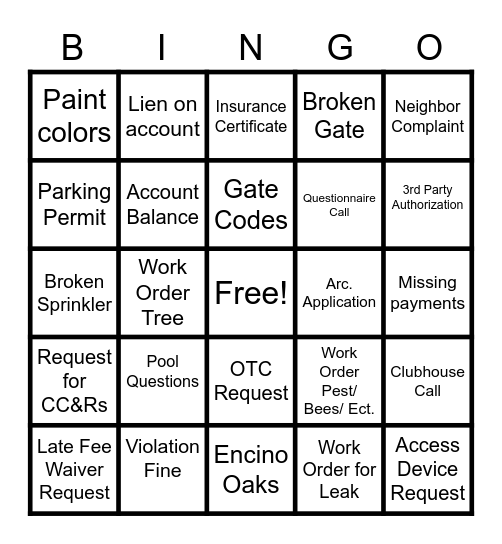 Customer Care BINGO Card