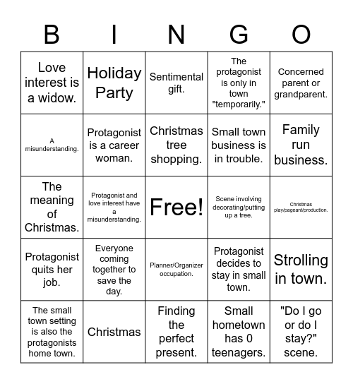 Hallmark Holidays Bingo Card