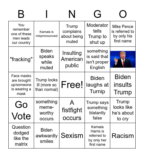 Trump=Baby Bingo Card