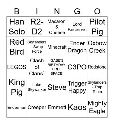 GABE'S BIRTHDAY BINGO! Bingo Card