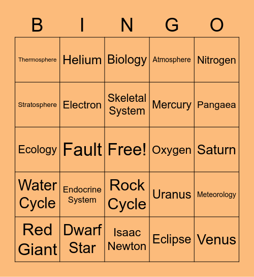 Science Bingo Card