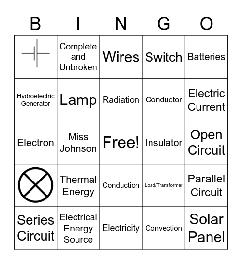 Electric Circuits Bingo Card
