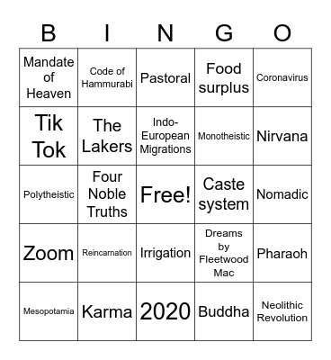 Unit 3 Review Bingo Card