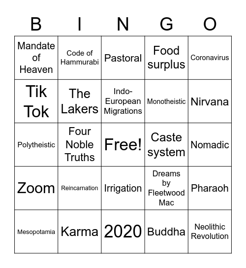 Unit 3 Review Bingo Card