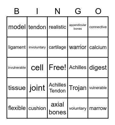 Human Body Bingo Card