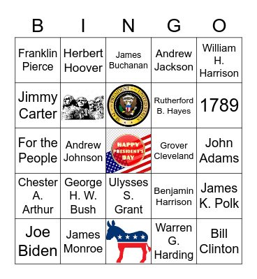 Presidents' Day Bingo Card