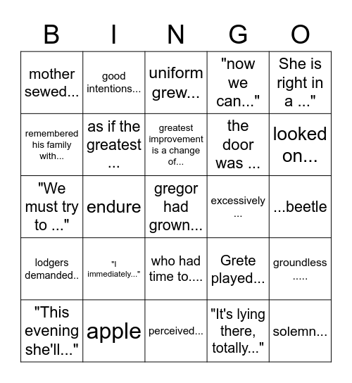 Metamorphosis Part III Bingo Card
