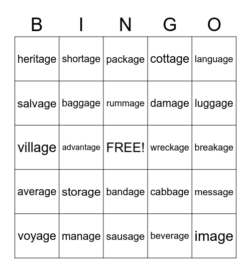 AGE Bingo Card