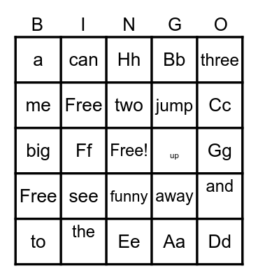 Olive's Sight Words and Letters Bingo Card
