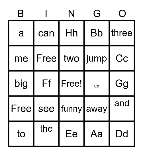 Olive's Sight Words and Letters Bingo Card