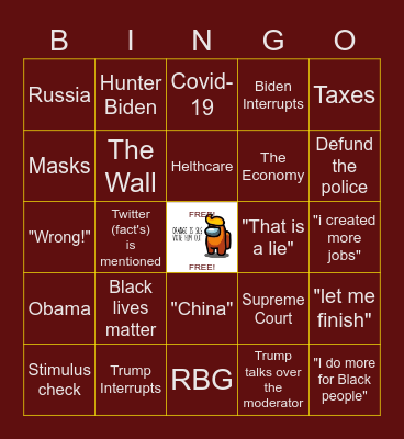 Final Presidential Debate Bingo Card