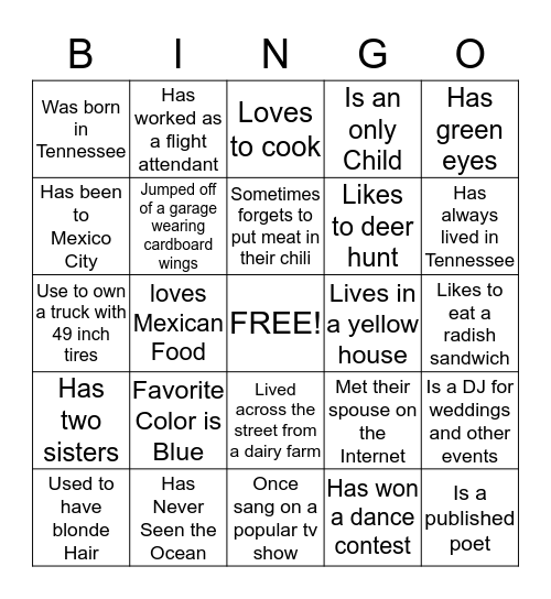 Get to Know Your Life Church Family Bingo Card