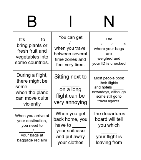 Vocab bingo Card