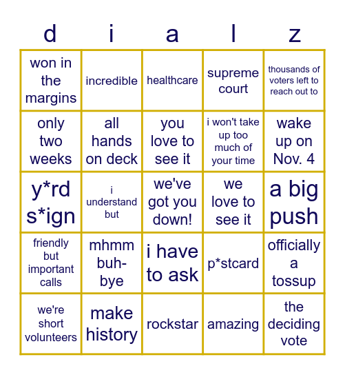 call time bingo bango Bingo Card