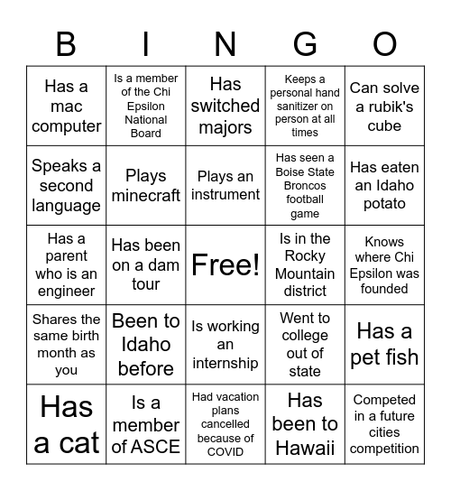 Untitled Bingo Card