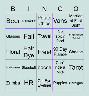 Sarah Bingo Card