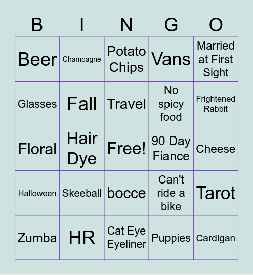 Sarah Bingo Card