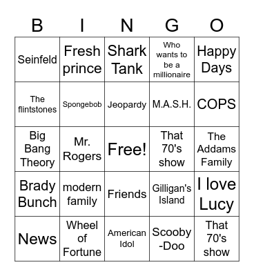 TV Shows Bingo Card