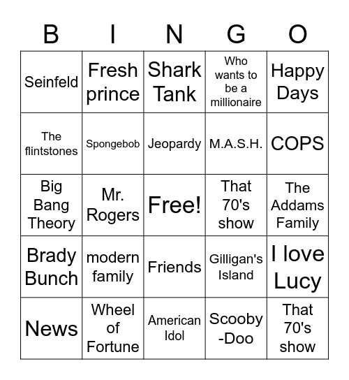 TV Shows Bingo Card