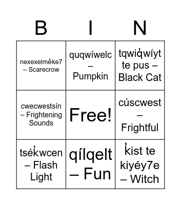 Shuswap Halloween BINGO Card