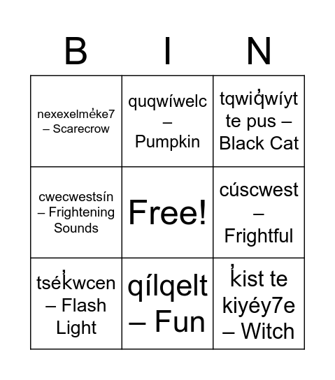 Shuswap Halloween BINGO Card