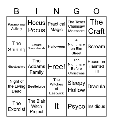 Halloween Movie Bingo! Bingo Card