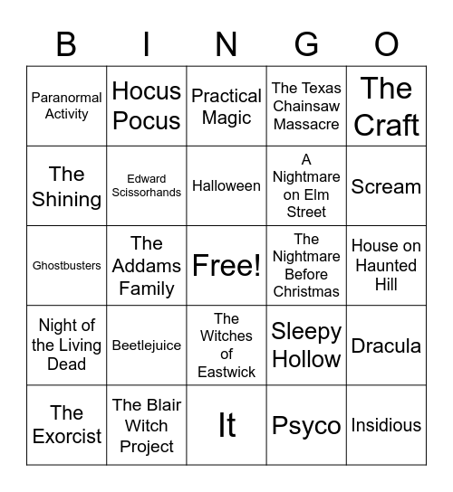 Halloween Movie Bingo! Bingo Card