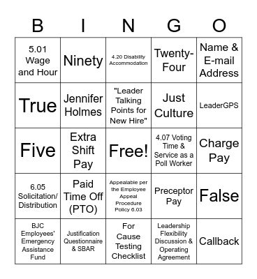 BJWC Policies & Procedures Bingo Card