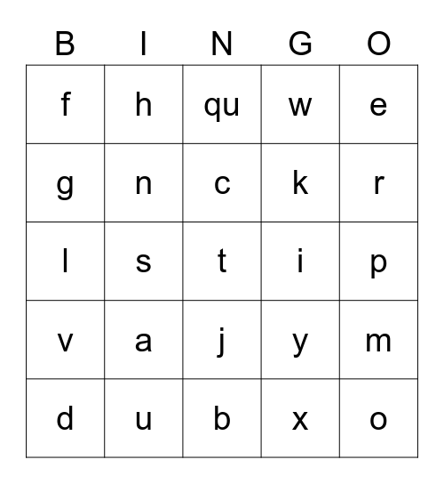 Alphabet Bing Bingo Card