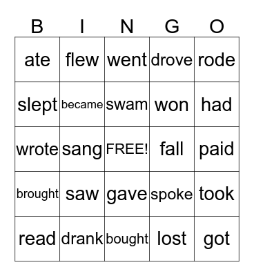 Irregular verbs Bingo Card