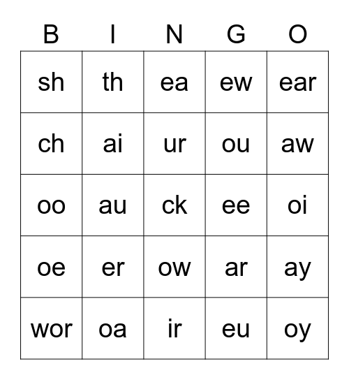 Phonogram Bingo Card
