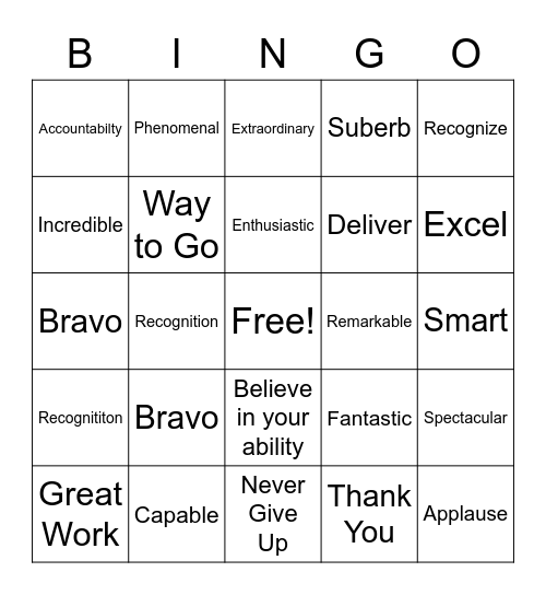 Employee Appreciation Bingo Card