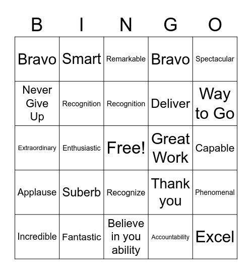 Employee Appreciation Bingo Card