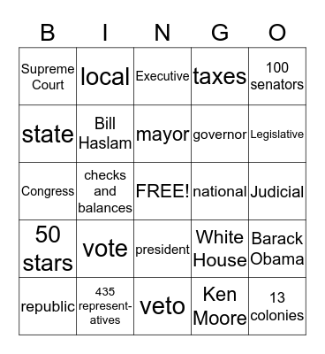 United States Government Bingo Card