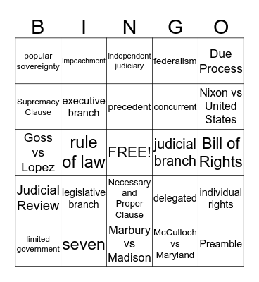 Unit 4 The Constitution Bingo Card