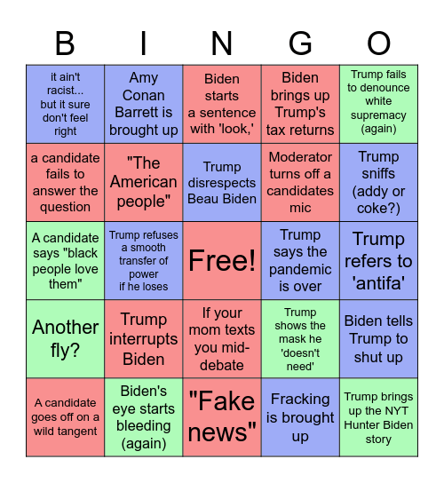 Debate #2 Bingo Card