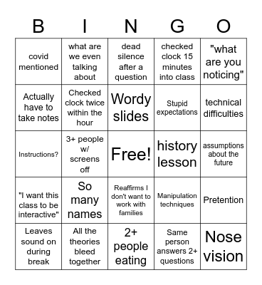 Family Systems Bingo Card