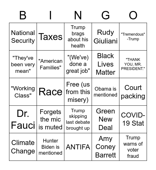 FINAL PR3SID3NTIAL D3BAT3 Bingo Card