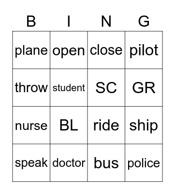 P1/1 Bingo for Thursday :) Bingo Card