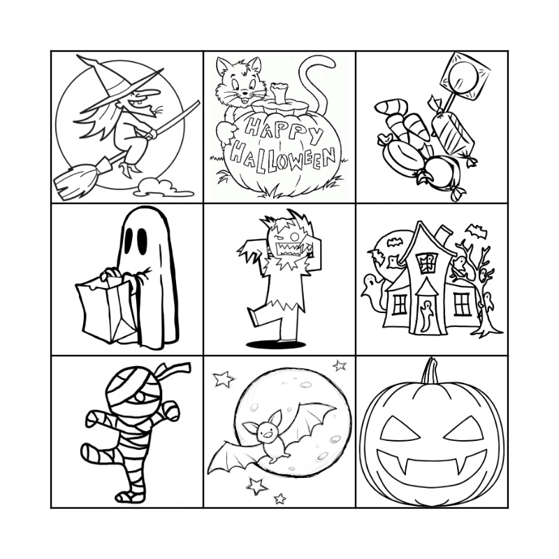 halloween bingo cards color pages