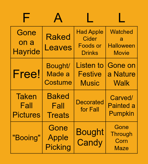Halloween/Fall Bingo Card